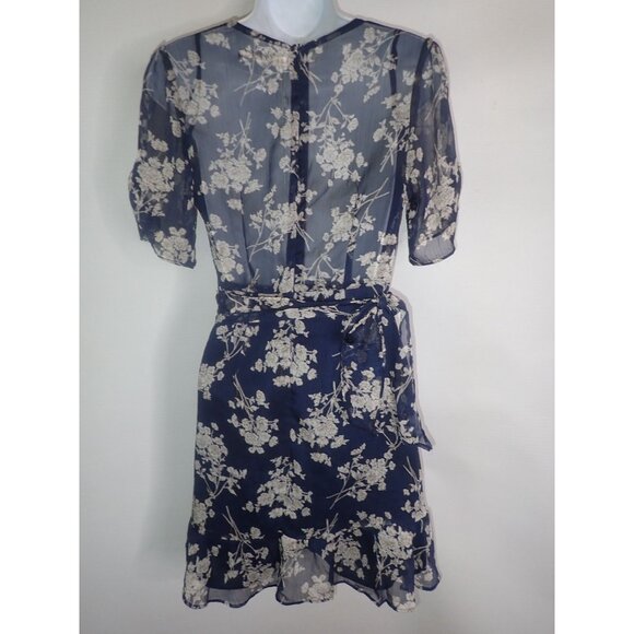 Saints & Secrets Women's Floral Chiffon Wrap Dress Blue Small short Sleeve - Picture 5 of 6